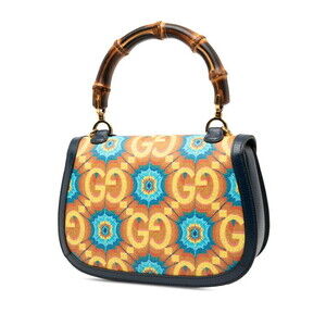 Gucci 2way Bag Top Shoulder Blue Navy Multicolored Handle Bamboo